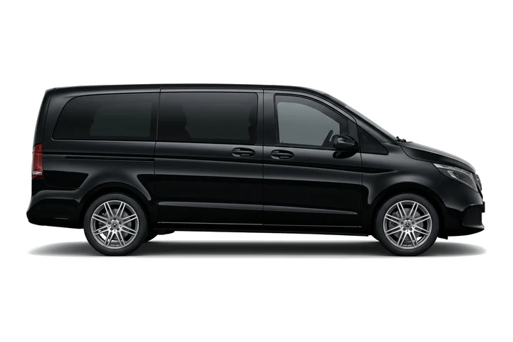 Zwarte Mercedes V-Klasse taxibus, van opzij